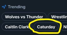 Screenshot of Bluesky's trending categories with Caturday circled
