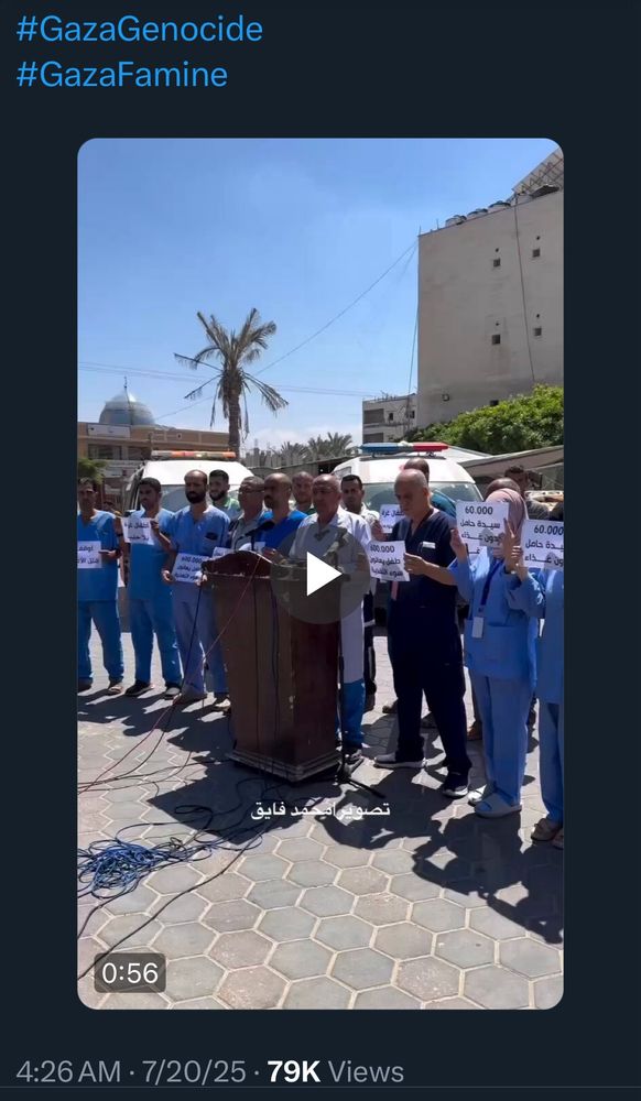 #GazaGenocide
#GazaFamine
[photo of medics in scrubs standing together in a line]
4:26 AM • 7/20/25 • 79K Views