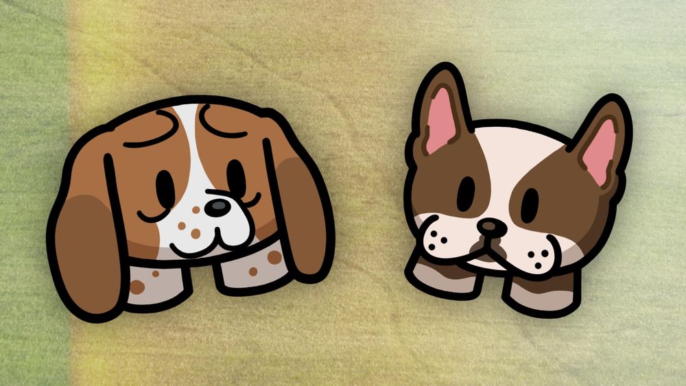 Gimkit Gim Cosmetics promotional image showing two dog Gims, "Milo" and "Finn," a Beagle and a Boston Terrier.