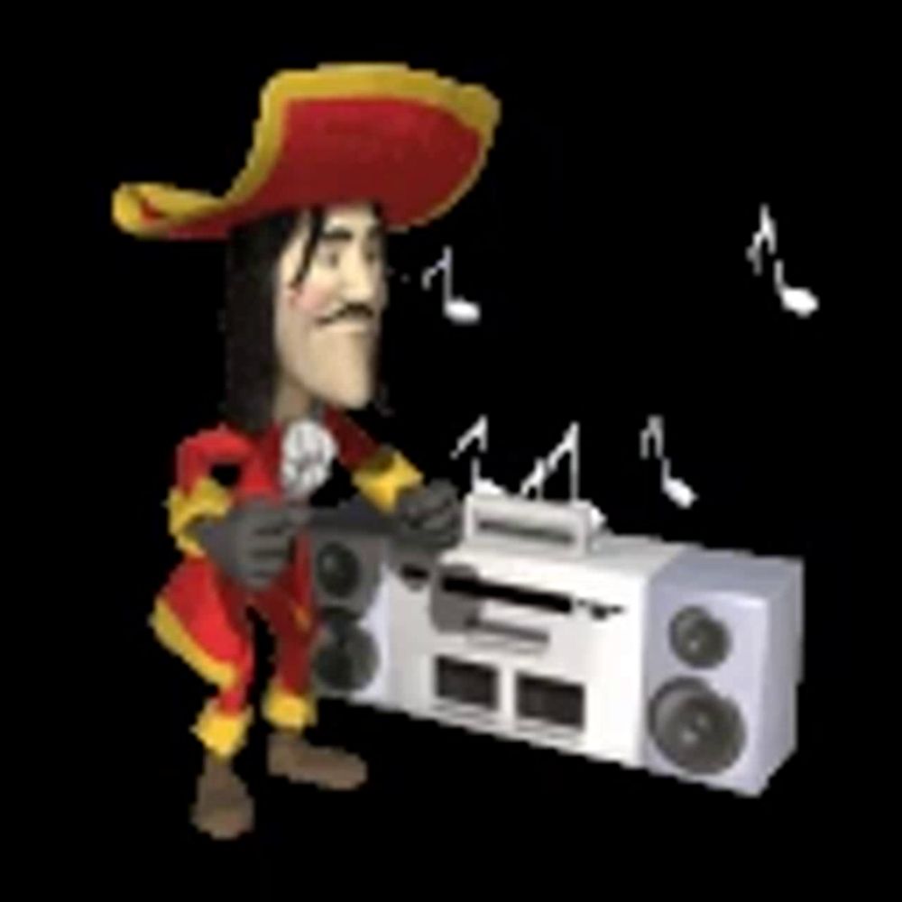 a cartoon of a pirate holding a microphone and a boombox