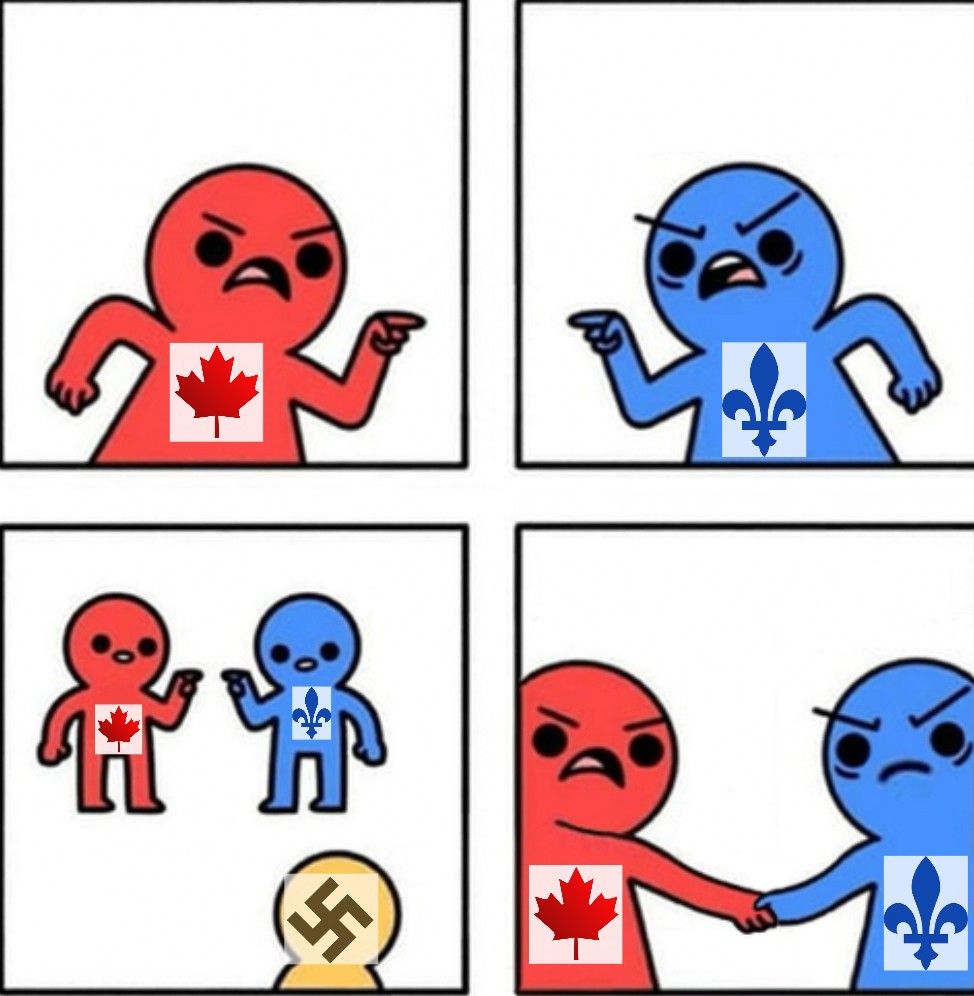 Common enemy meme: Canada and Quebec vs. Nazis
