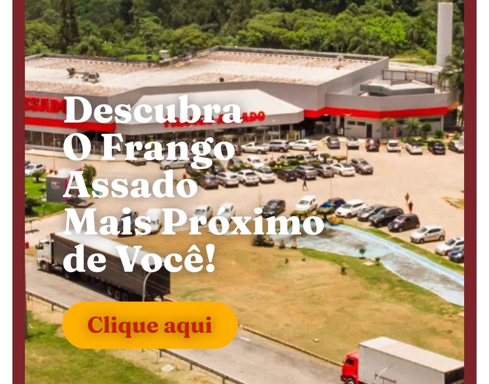 Captura de tela do site da rede de restaurantes Frango Assado

No fundo, uma foto aérea de um dos restaurantes, em beira de estrada, praticamente do tamanho de um supermercado e com um estacionamento grande, com vários carros estacionados

Sobre o texto, a frase
"Descubra o Frango Assado Mais Próximo de Você!"
e um botão de fundo amarelo e rótulo "Clique aqui" vermelho