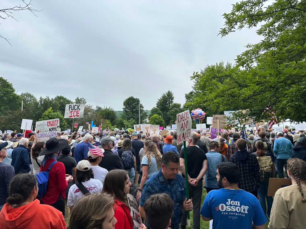 Large crowd with signs