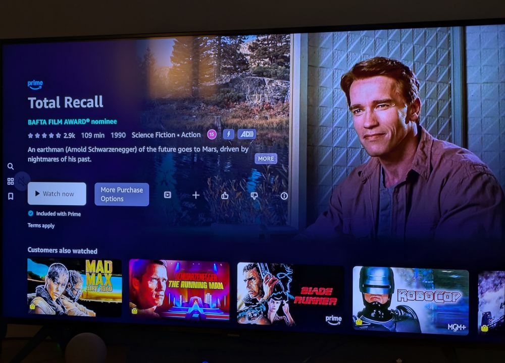 The Total Recall screen on Amazon Prime