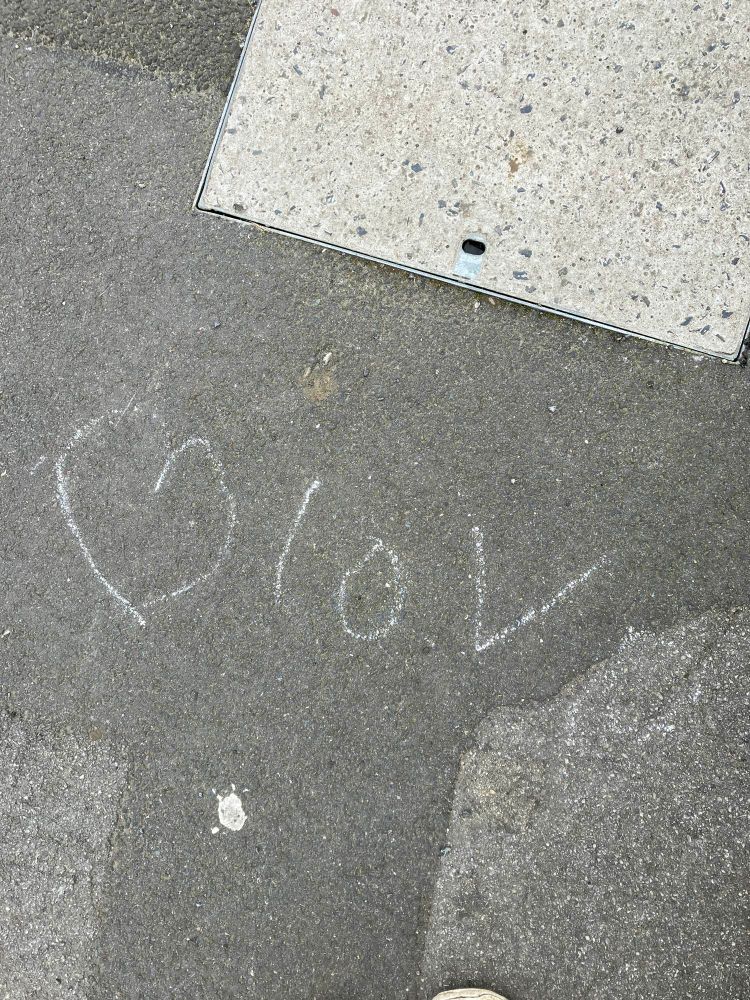 The word Love written on the pavement in chalk 