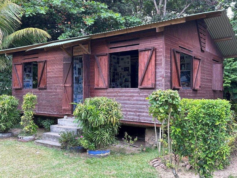 A wooden house on stilts, surrounded by trees and bushes.
Photo: Beate Ratter