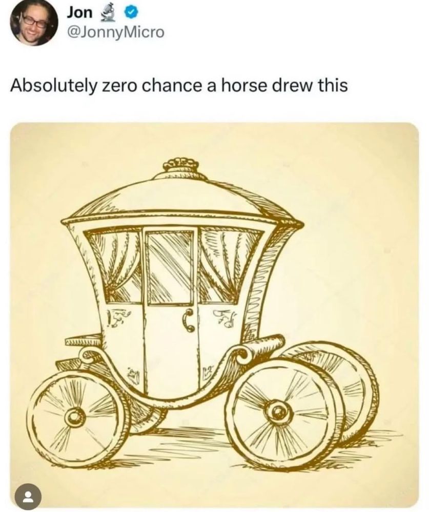 Horsedrawn carriage with comment: "zero chance a horse drew this."