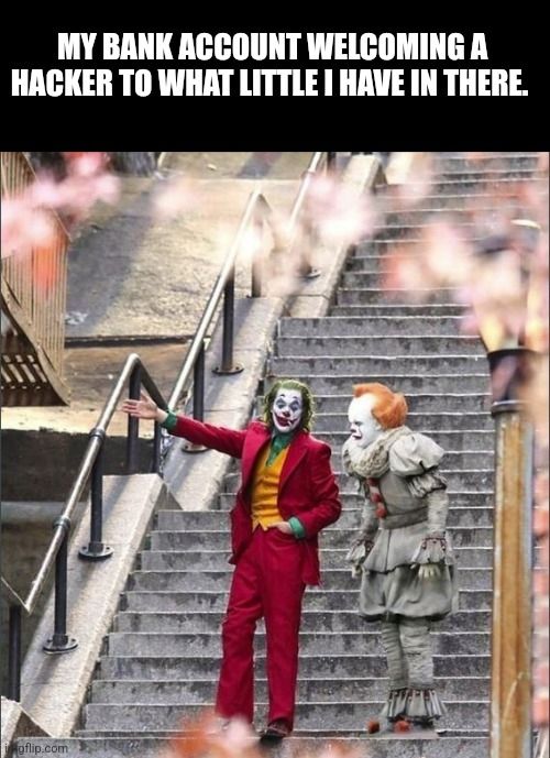Joker smoking and giving a welcoming gesture while Pennywise listens and looks on.