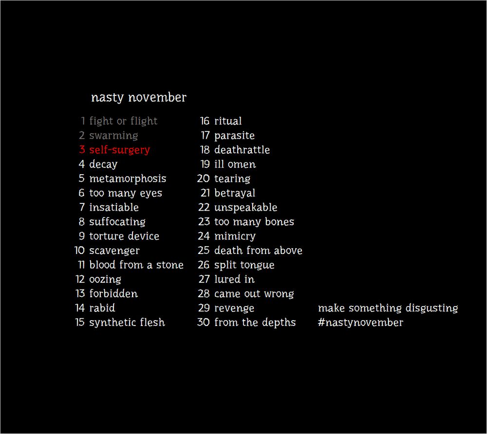 the nasty november prompts with "3: self-surgery" highlighted