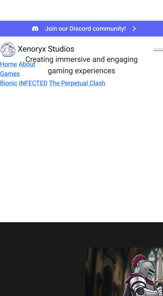 A screenshot of the xenoryx home page, with missing backgrounds and styling. 