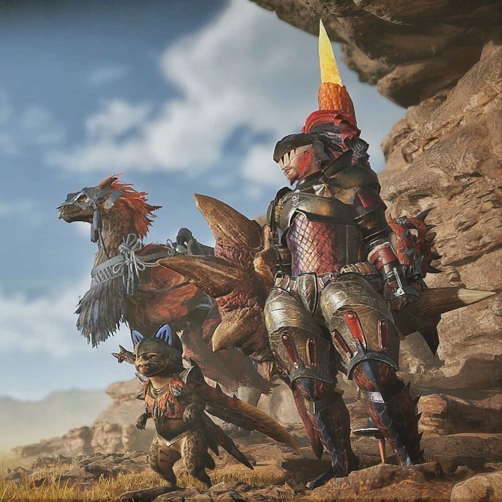 Monster Hunter Wilds Rathalos inspired knight armor set.
