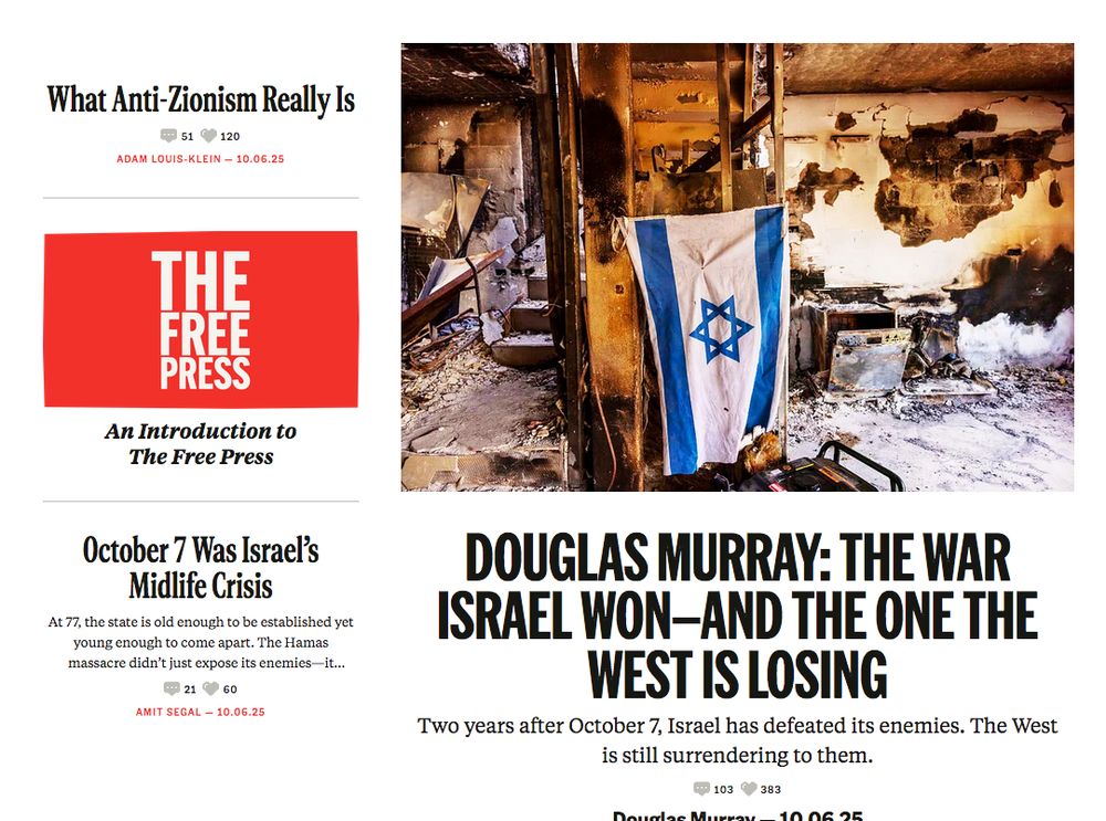 Homepage of The Free Press on Oct 7 2025.