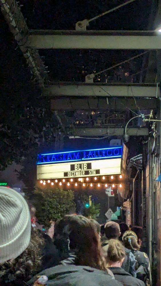 The marquee for The Telegram Ballroom with BLIB as the headliner on December 5 (2024).