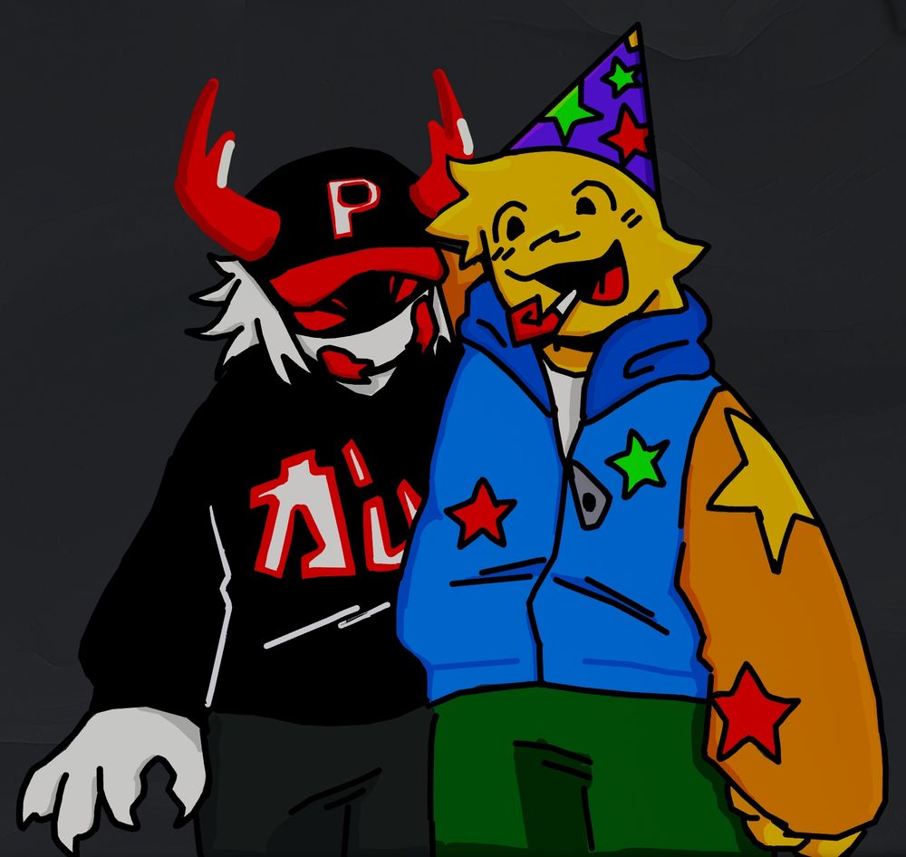 Drawing of Pest and Poob from Regretevator drawn in Roblox "Realistic Spray Paint."