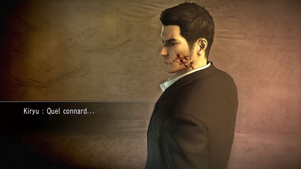 Kazuma Kiryu, protagoniste des Yakuza / Like a Dragon lors du prologue de Yakuza 0. 
Il dit « quel connard » en aparté, parlant d’un personnage qui vient de le quitter.