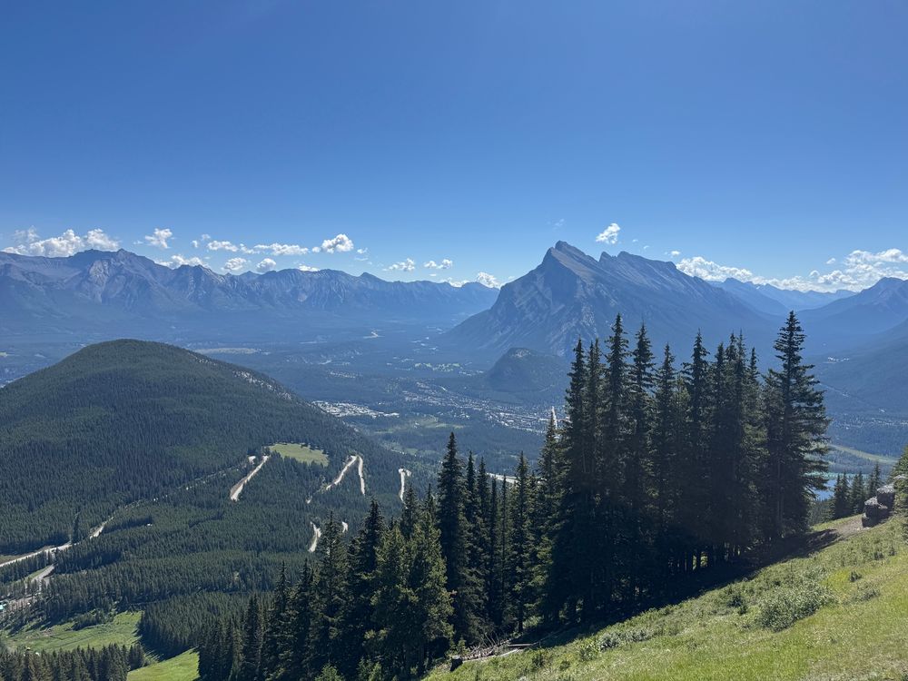 Photo of the mountains, with a city in the distance