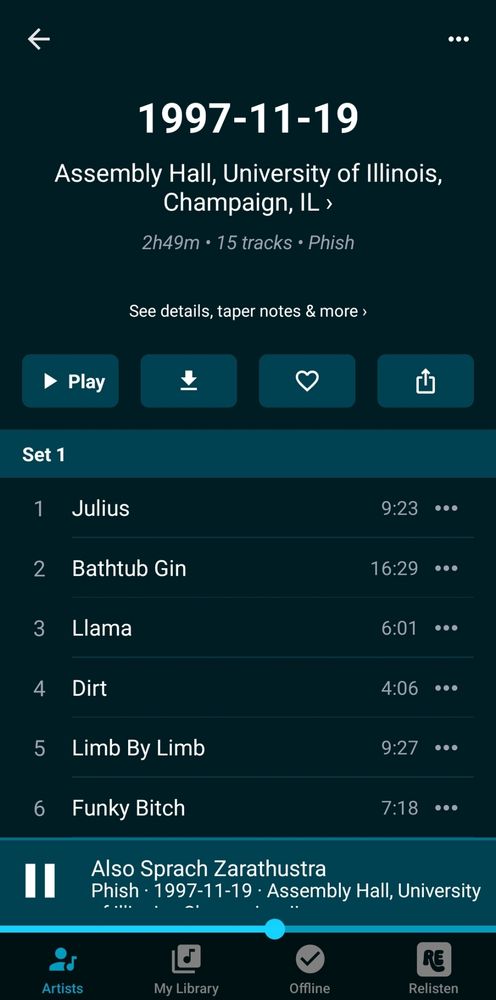 Phish 11-19-1997. From relisten app.