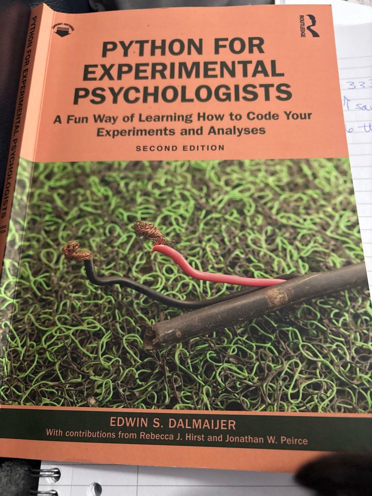Cover of python for experimental psychologists book by Dalmaijer with contributions from Rebecca Hirst & Jon Peirce