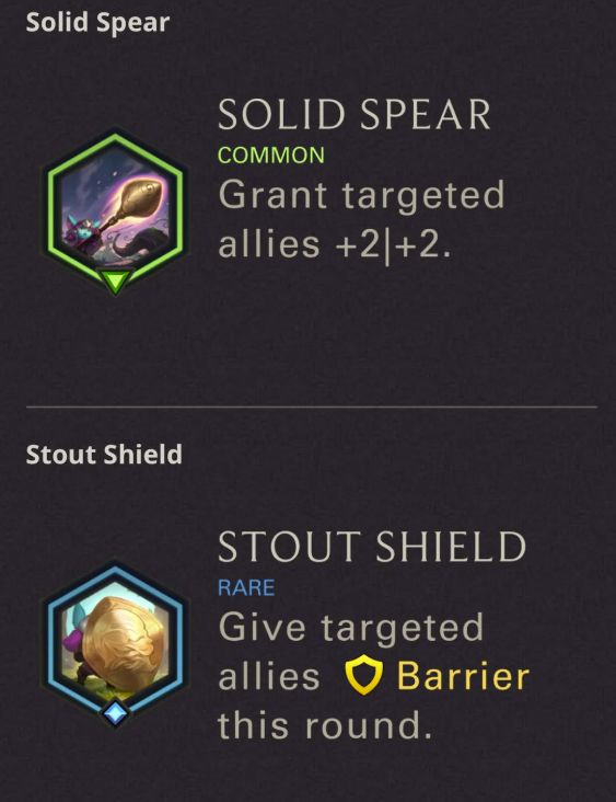 The Solid Spear and Stout Shield items in Legends of Runeterra