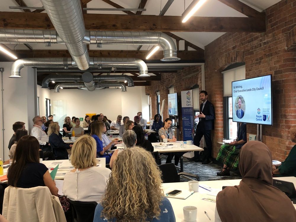 Ed Whiting speaks to a full room at the health and care leaders network meeting.