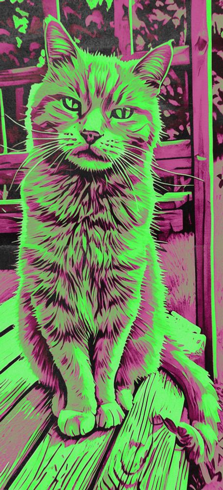 Same pic as before but with just two colours, neon/fluorescent green and pink. It's a good look.