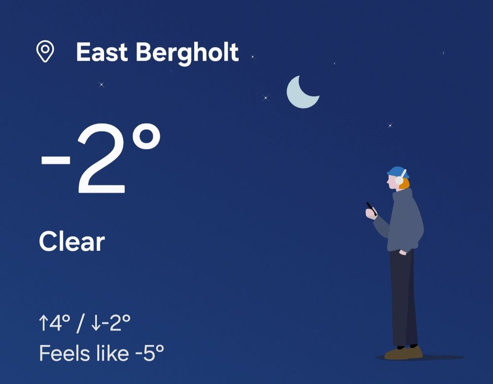 Weather widget showing it's -2°C outside