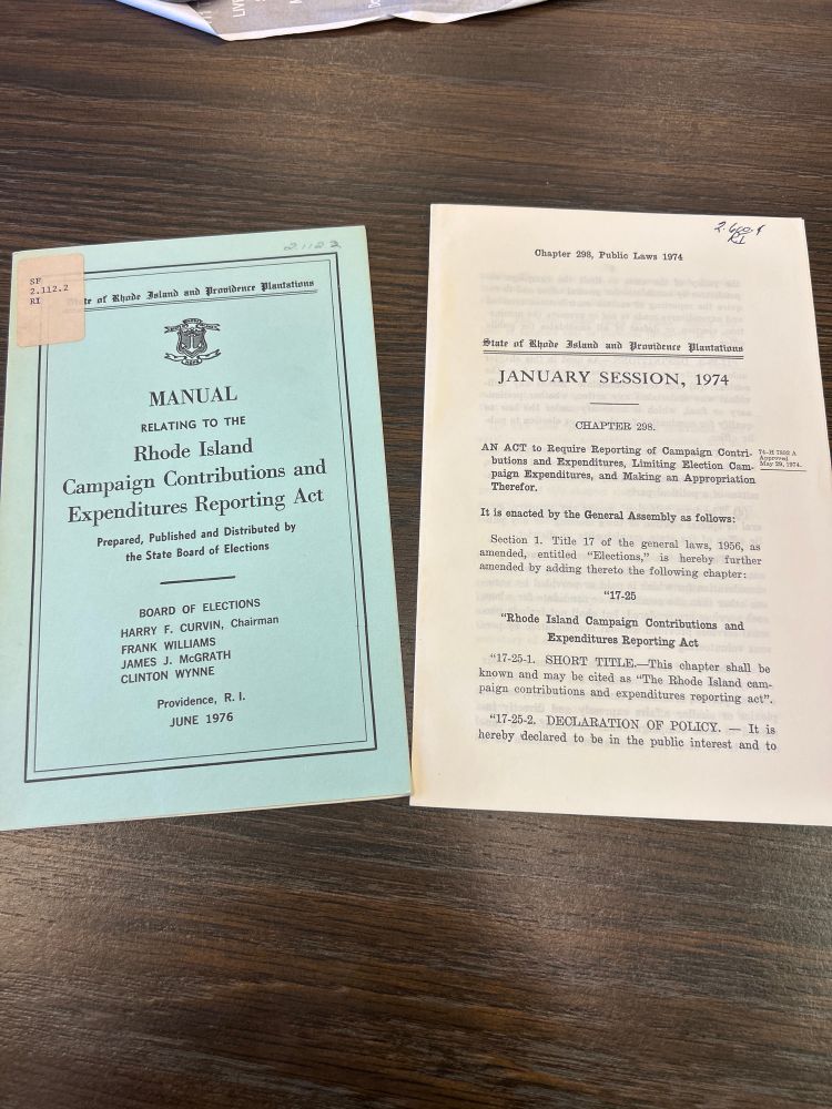 1976 Rhode Island Campaign Finance Manual and 1974 Rhode Island campaign finance statute 
