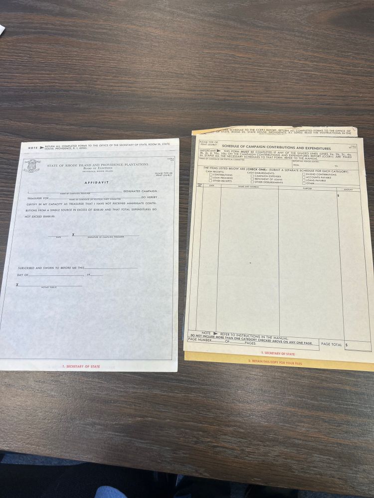 Rhode Island campaign finance forms from the 1970s