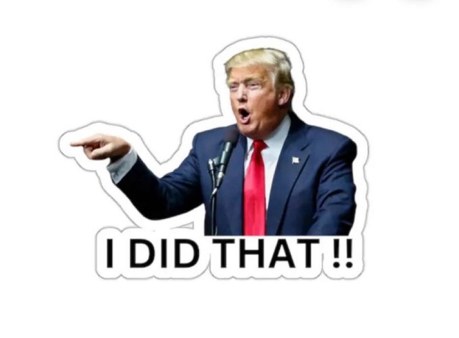 Photo of the orange felon pointing
Underneath him is the “I DID THAT” caption 