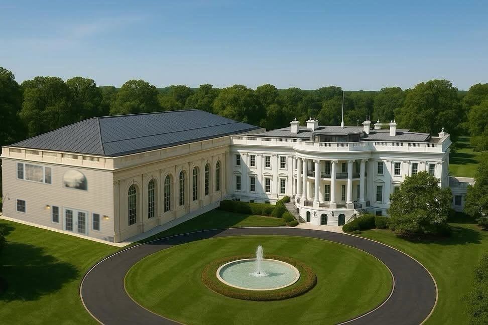 the shitty giant box that's going to be annexed to the white house, with groverhaus windows