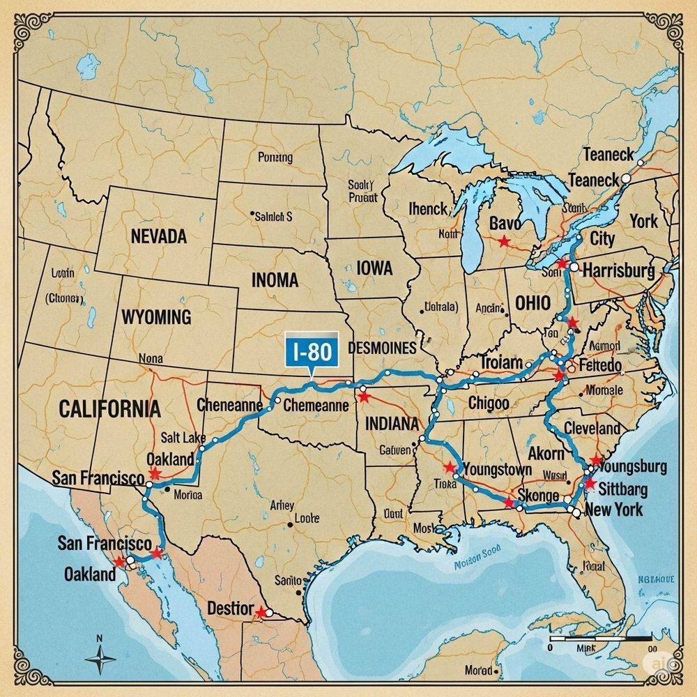 the inscrutable map Gemini produced of I-80