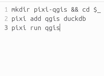 3 lines of terminal commands for using pixi to install qgis