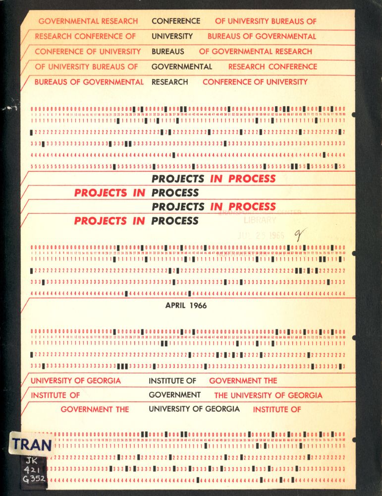 Cover of a 1966 report titled Projects in Process. Punch card patterns run across the cover.