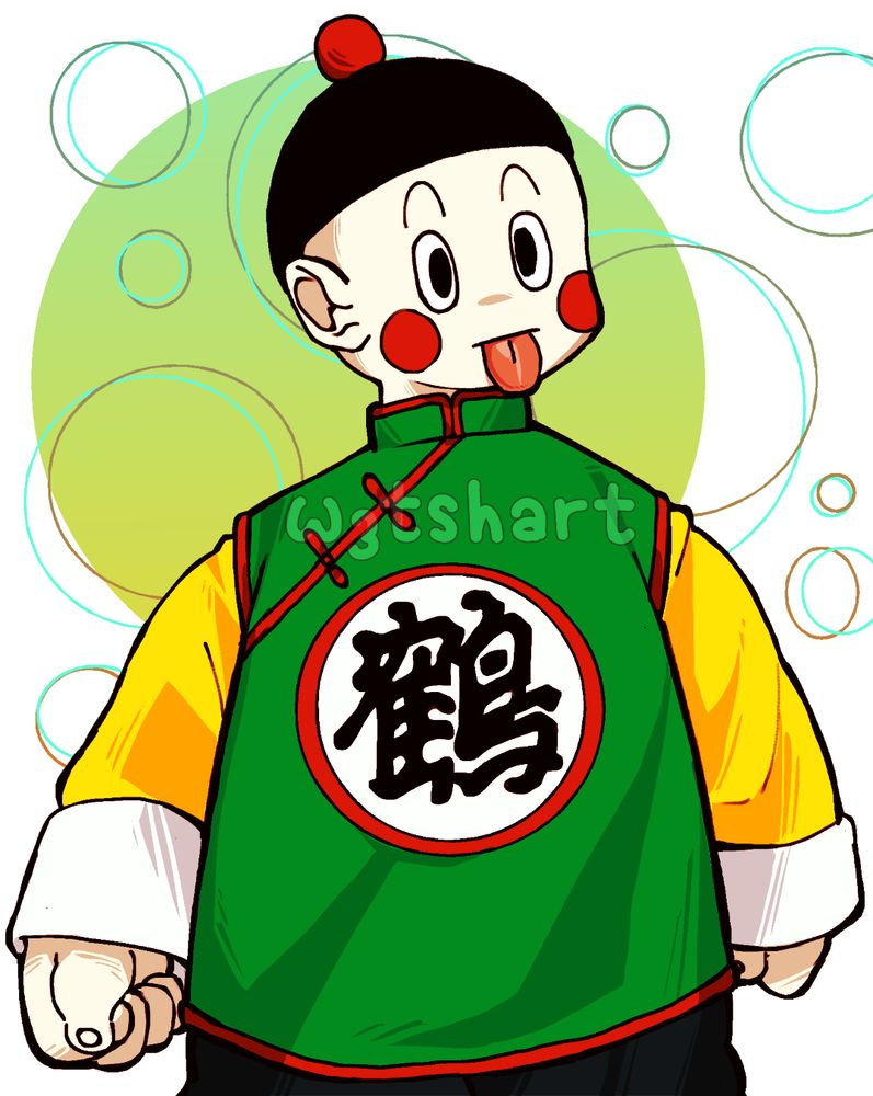 chiaotzu from dragonball walking and sticking his tongue out