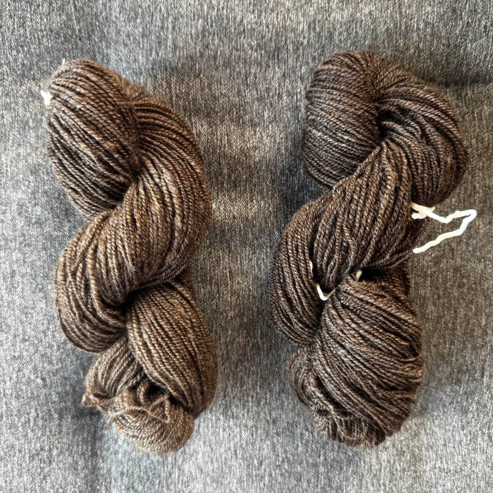The same two skeins after washing. They have puffed up a bit since before their bath.
