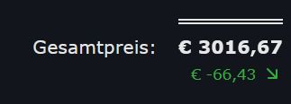 Einsparung von 66€ bei 3000€ Gesamtpreis