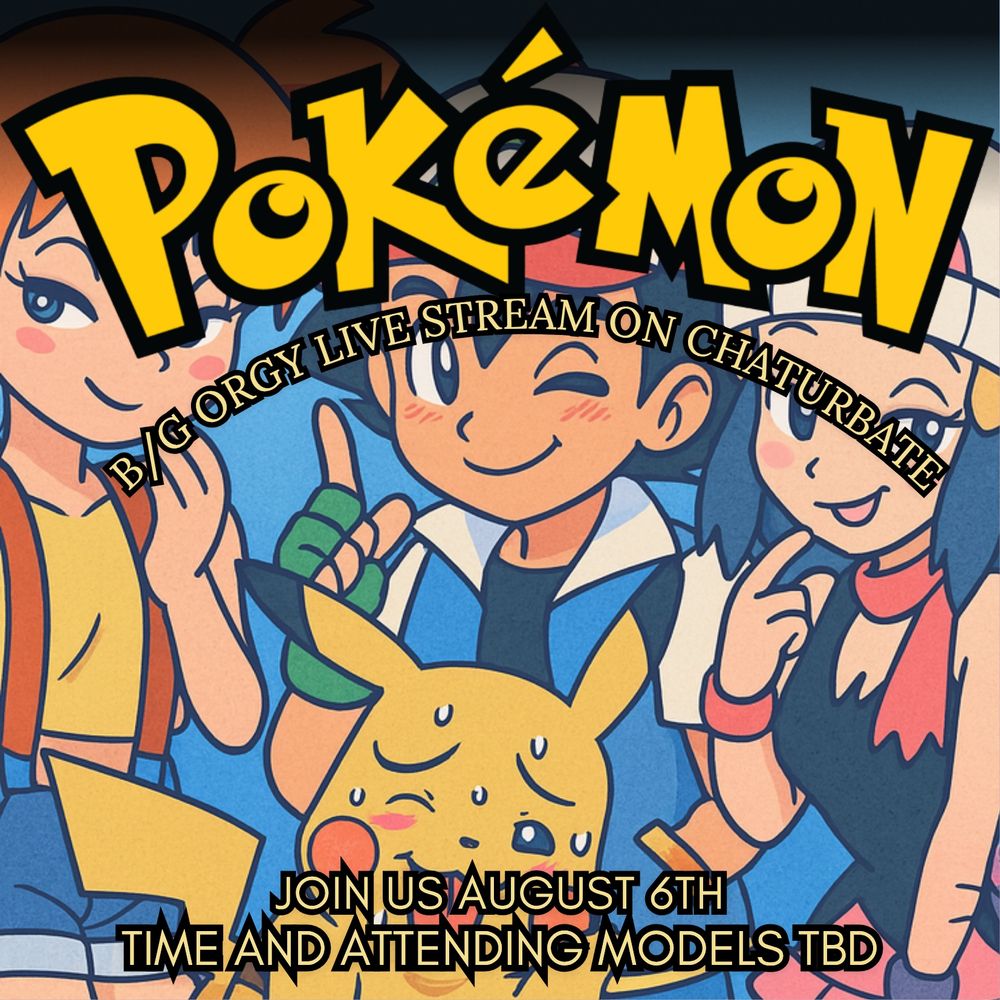 Promotional image of a Pokémon themed live stream featuring characters such as Misty, Ash, and Pikachu. This is an invitation.