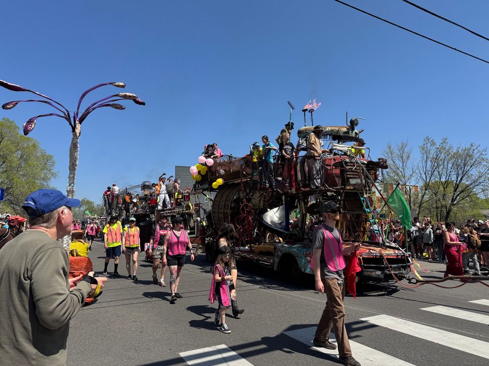 The flame-shooting float in the “battle train.”