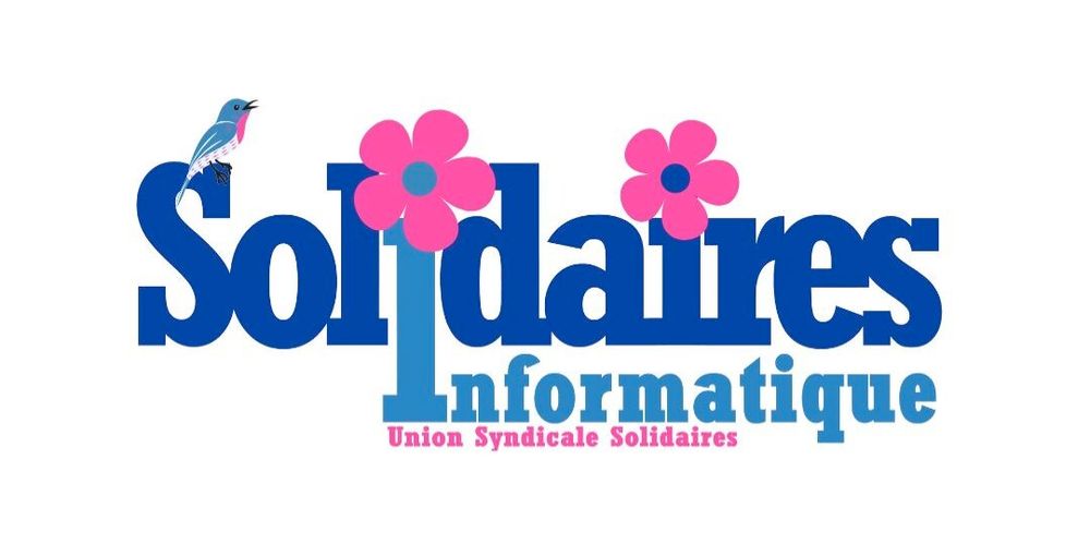 Logo de Solidaires Informatique avec un oiseau perché sur le S et des fleurs sur les i