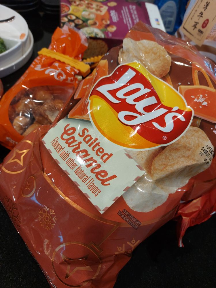 A photo of a bag of Lay's Salted Caramel flavoured potato chips