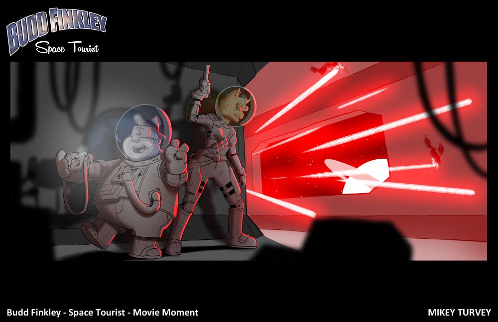 Budd finds himself on a space station during a battle, He takes a couple of selfies for the folks back home.