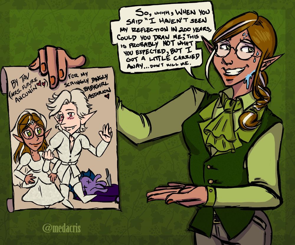 Bernadine draws romantic fanart for Astarion.