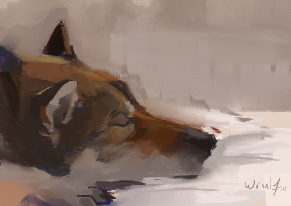 Digital portrait of a shikoku dog sleeping. 