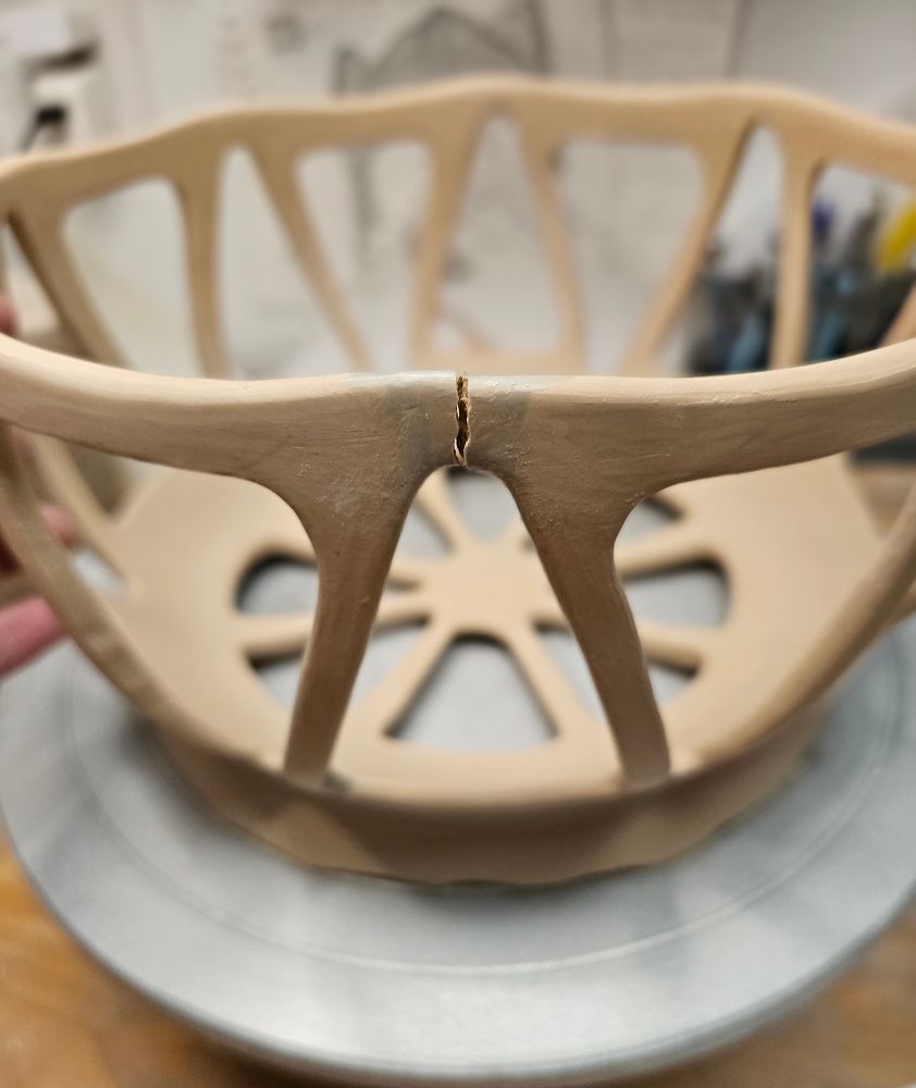 In progress ceramic bowl cracked.
