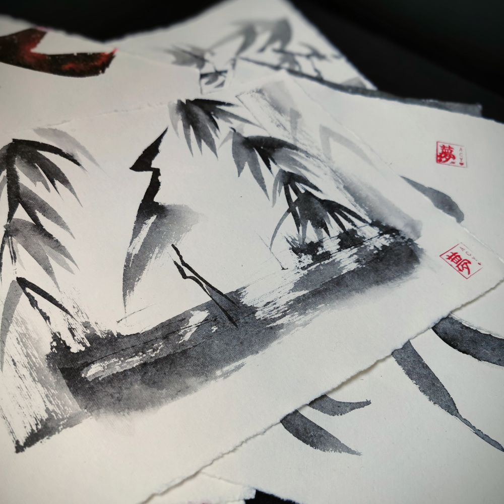 Rough little painting of a crane (the bird kind) with a large beak. Sumi ink on white paper.