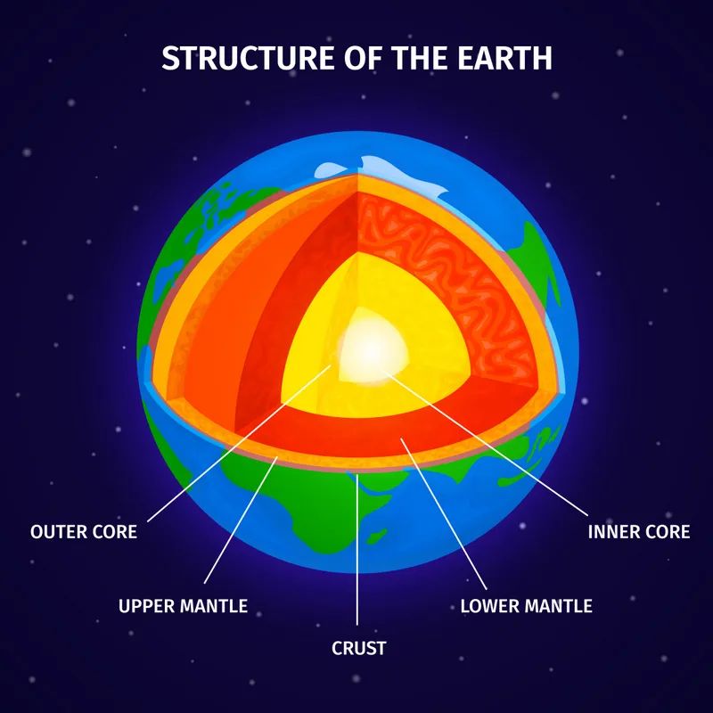 The standard model of the interior of the Earth, like a gobstopper / round boiled sweet, with various layers: crust, upper mantle, lower mantle, outer core, inner core.