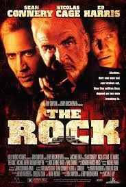 Movie poster for The Rock with sean connery, Nicholas cage and ed Harris.