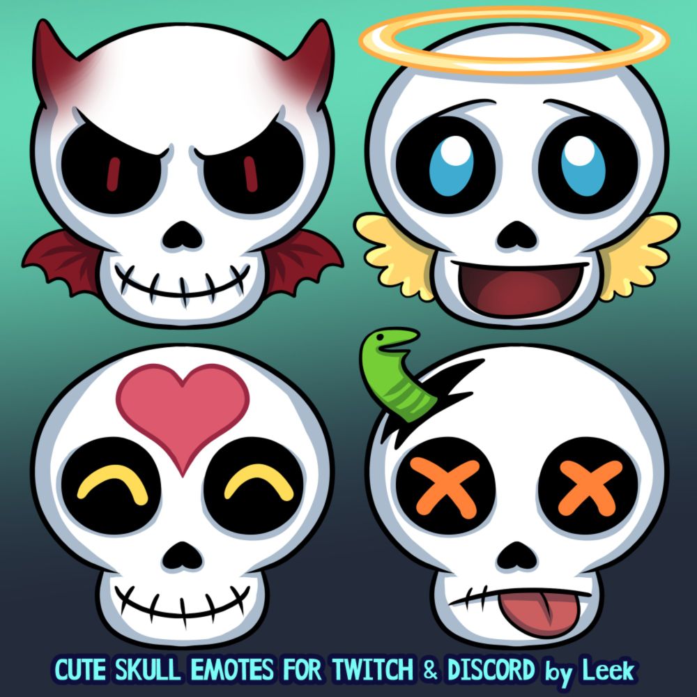 Cute Skull Emotes by Leekdraws