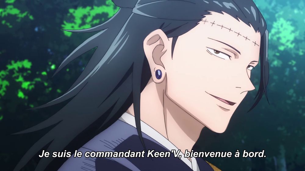 Geto de Jujutsu Kaisen avec comme sous-titre "Je suis le commandant Keen'V, bienvenue à bord"