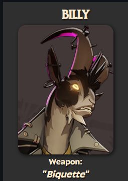 screenshot of the deadlock hero Billy, a gruff goat-headed punk with an upturned jacket collar, pierced ears, glowing yellow eyes, and nails through his horns